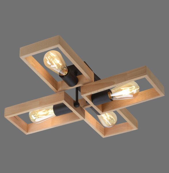 Lampe de plafonnier naturelle Rétro Bois Métal L:62 cm E27