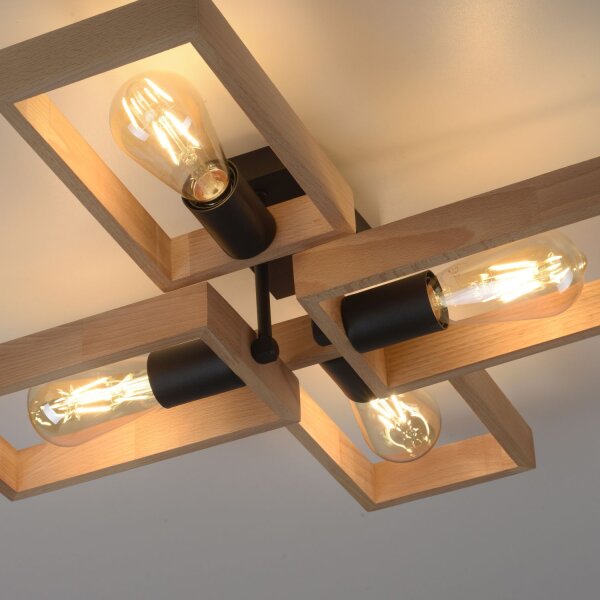 Lampe de plafonnier naturelle Rétro Bois Métal L:62 cm E27