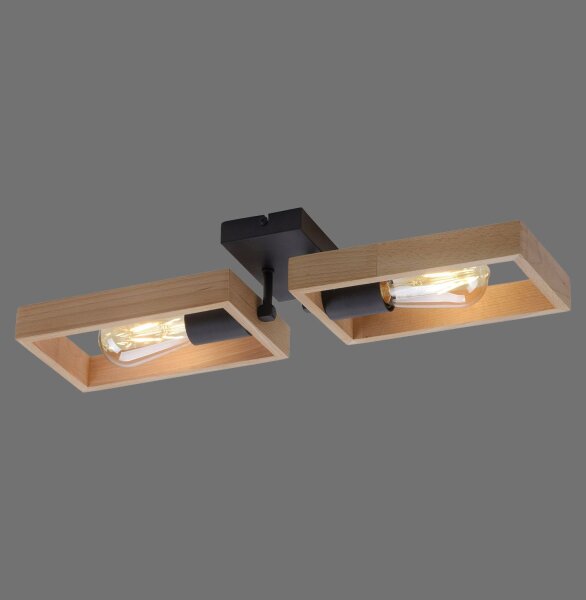 Lampe de plafonnier naturelle Rétro Bois Métal L:57 cm E27