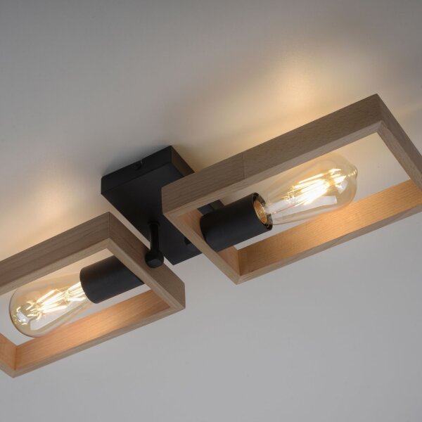 Lampe de plafonnier naturelle Rétro Bois Métal L:57 cm E27