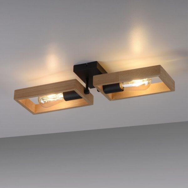 Lampe de plafonnier naturelle Rétro Bois Métal L:57 cm E27