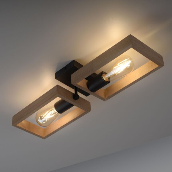 Lampe de plafonnier naturelle Rétro Bois Métal L:57 cm E27
