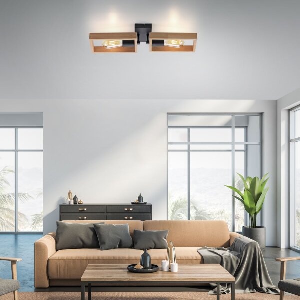 Lampe de plafonnier naturelle Rétro Bois Métal L:57 cm E27