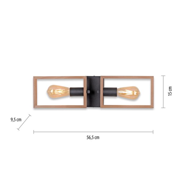 Lampe de plafonnier naturelle Rétro Bois Métal L:57 cm E27