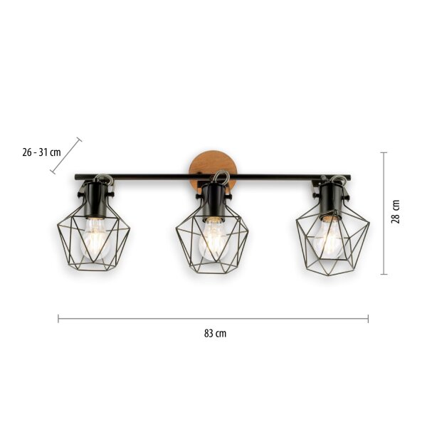 Spot de plafond réglable bois métal 83 cm E27 Vintage