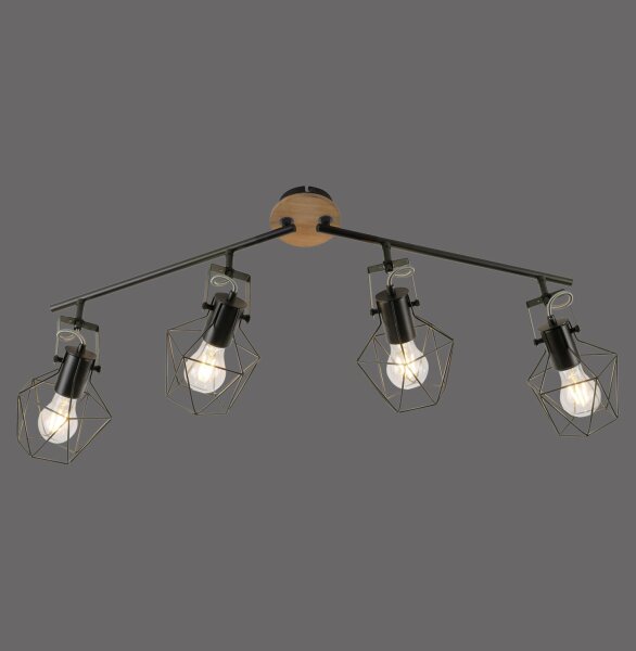 Spot mobile de plafond bois métal 110 cm E27 Vintage