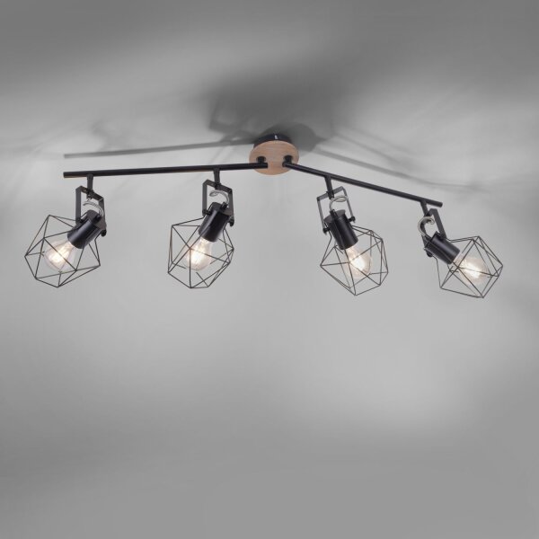 Spot mobile de plafond bois métal 110 cm E27 Vintage
