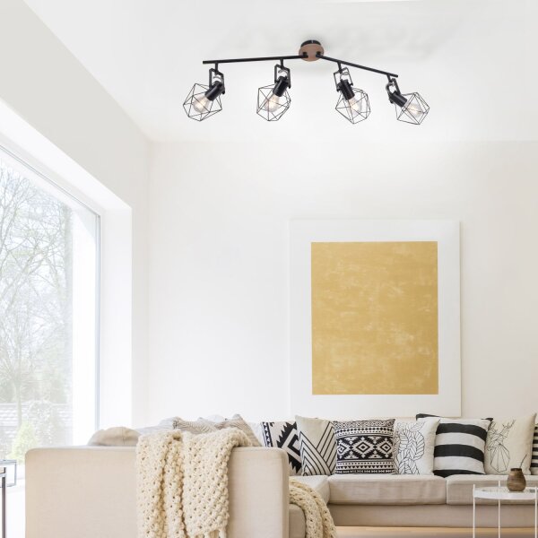 Spot mobile de plafond bois métal 110 cm E27 Vintage