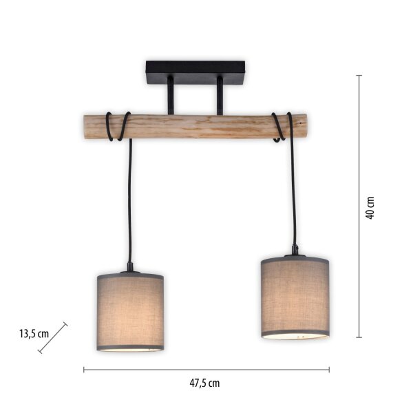 Plafonnier pauvre en bois poutre tissu 47,5 cm de long