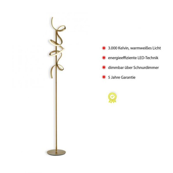 Lampadaire LED à intensité variable 11 W 156 cm en laiton mat