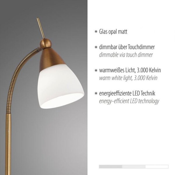 Lampe de table LED flexible en verre laiton antique à intensité variable
