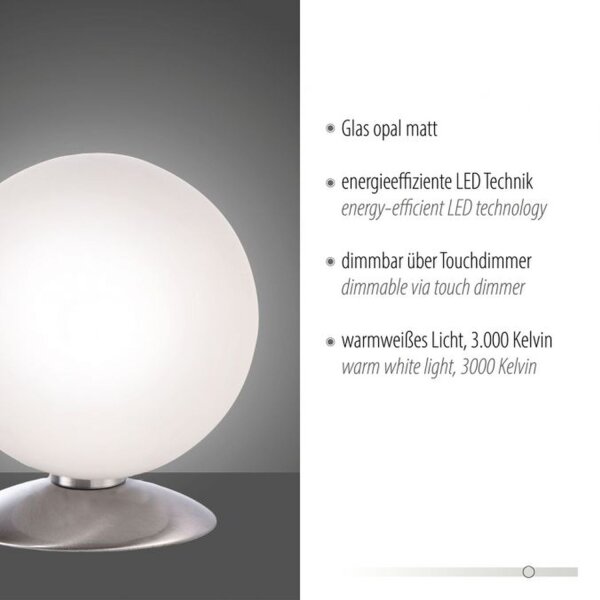 Lampe de table LED en acier Boule en verre 3 W 3000 K intensité lumineuse variable
