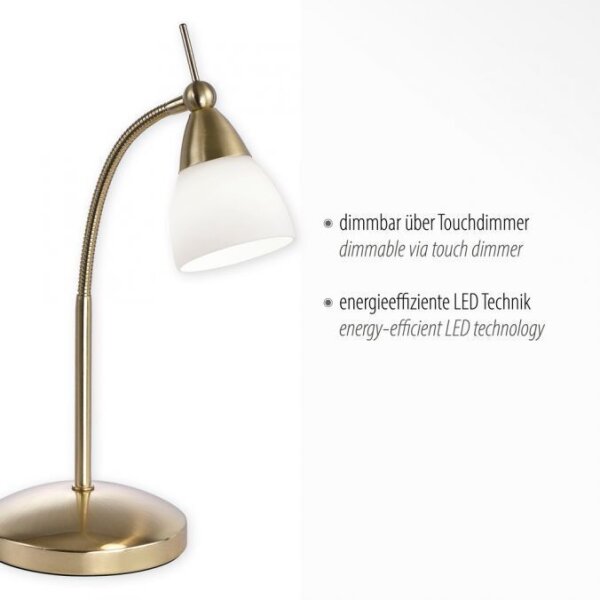 Lampe de table LED flexible en laiton verre 3 W dimmable