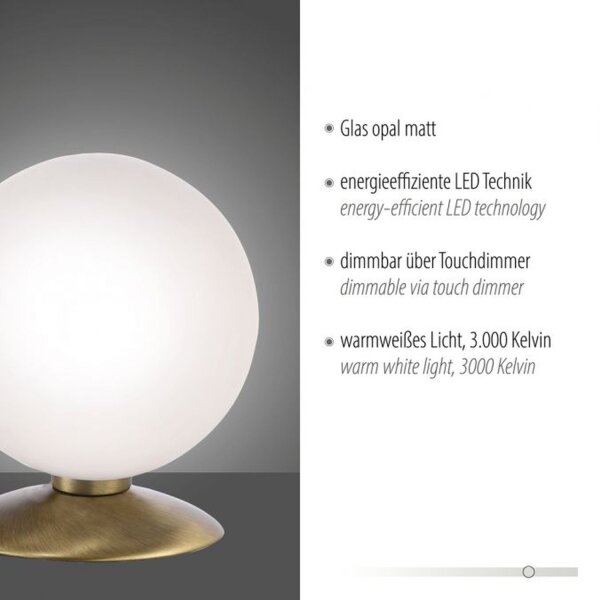 Lampe de table LED en laiton vieilli Boule en verre 3 W intensité lumineuse variable