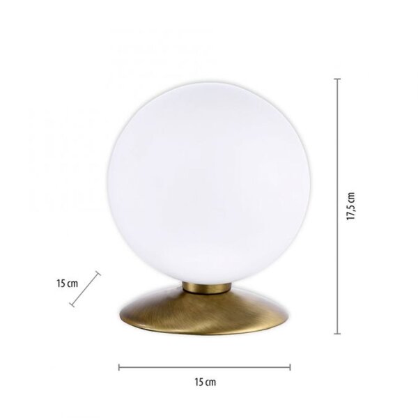 Lampe de table LED en laiton vieilli Boule en verre 3 W intensité lumineuse variable