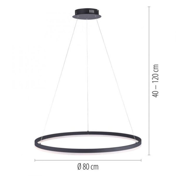 Suspension LED Anthracite dimmable 3000 K Ø80 cm Anneau