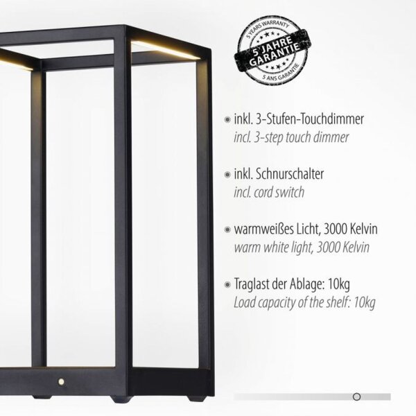 Lampe de table LED noire à intensité variable Touch 26 cm 4 W Mémoire