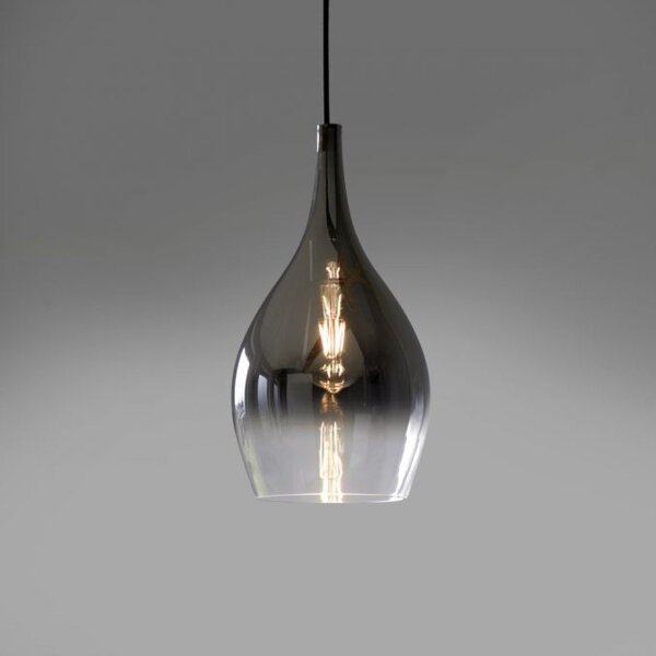 Suspension élégante verre chrome anthracite E27 Ø20 cm