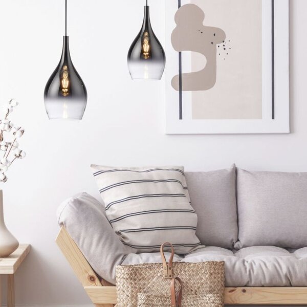 Suspension élégante verre chrome anthracite E27 Ø20 cm