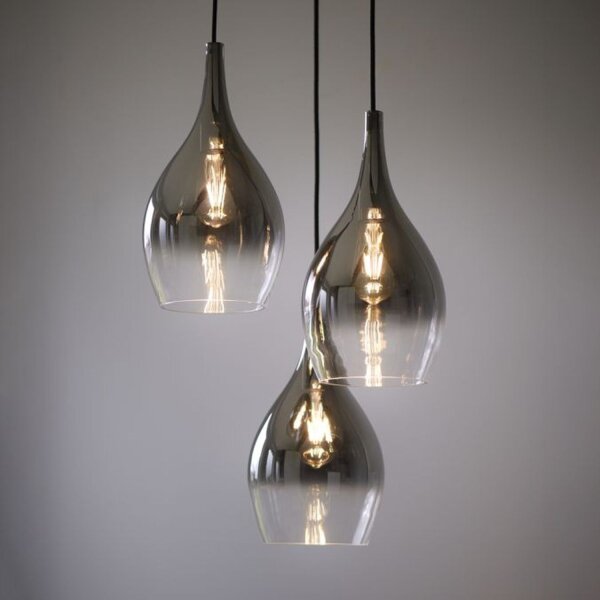Suspension élégante verre chrome anthracite E27 3-flmg