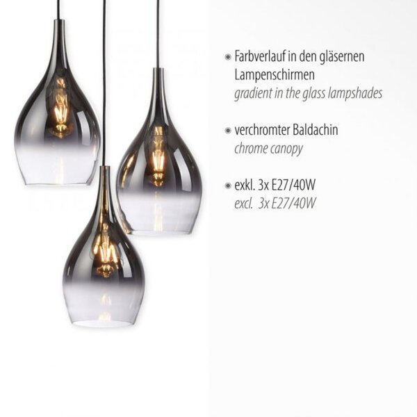 Suspension élégante verre chrome anthracite E27 3-flmg