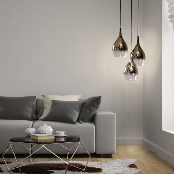 Suspension élégante verre chrome anthracite E27 3-flmg