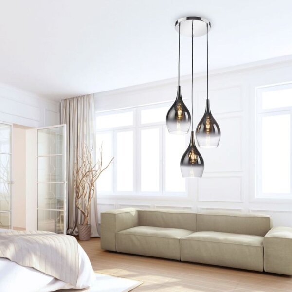 Suspension élégante verre chrome anthracite E27 3-flmg