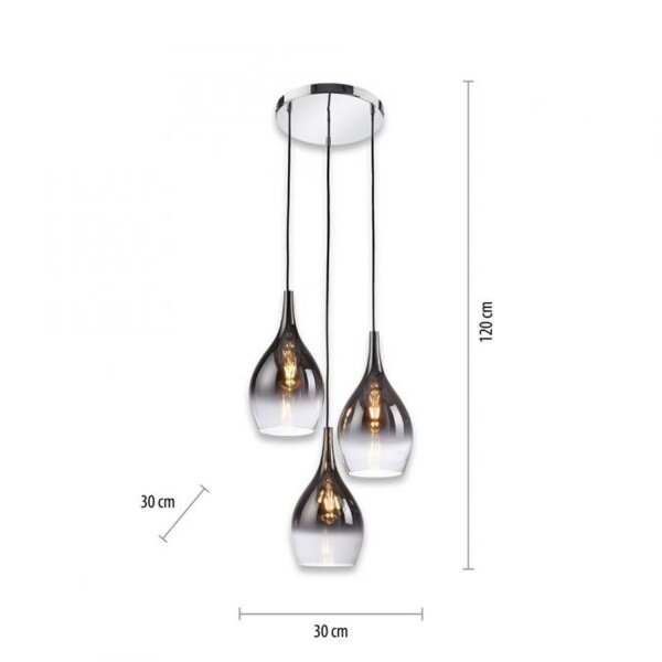 Suspension élégante verre chrome anthracite E27 3-flmg