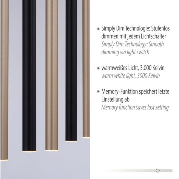Longue lampe à suspendre LED métal dimmable noir laiton