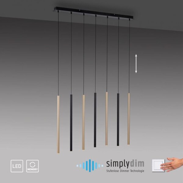 Longue lampe à suspendre LED métal dimmable noir laiton
