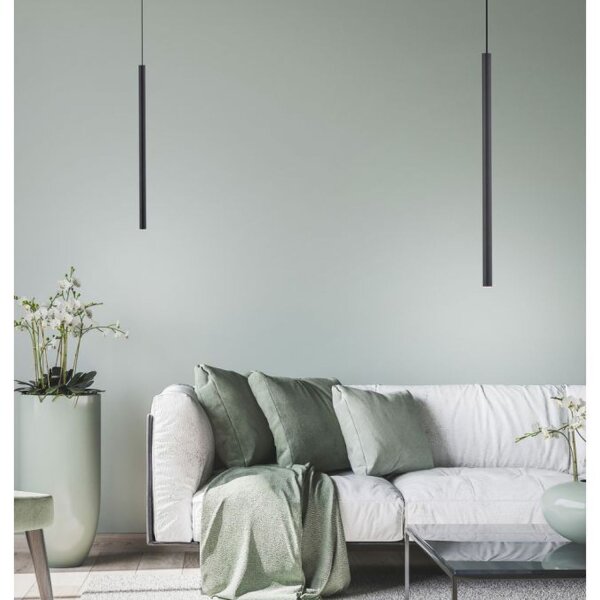 Suspension LED Noir Métal Ø2,5 cm ronde intensité lumineuse variable