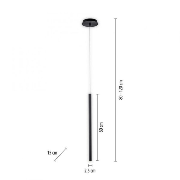 Suspension LED Noir Métal Ø2,5 cm ronde intensité lumineuse variable