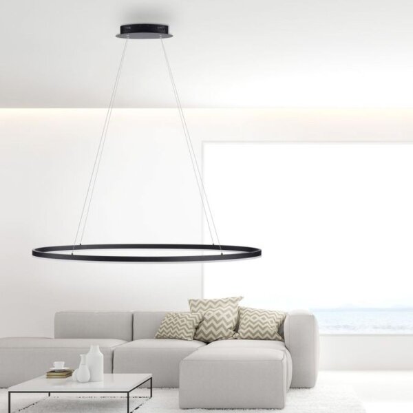 Suspension LED Anthracite ovale 3000 K 118 cm intensité lumineuse variable