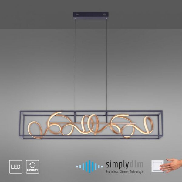 Lampe LED à suspendre Noir Or Métal L:110 cm intensité lumineuse variable