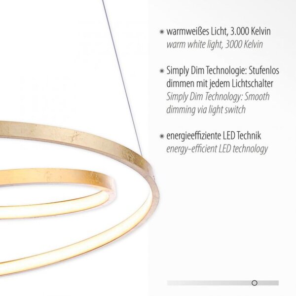 Suspension LED en feuille dor L:55 cm 4000 lm dimmable