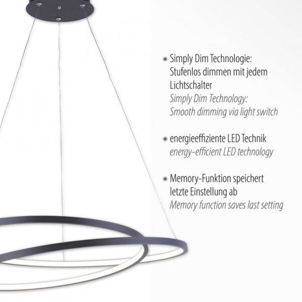 Suspension LED Noir L:55 cm 4000 lm dimmable