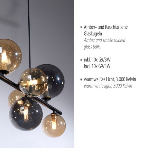 Lampe à suspendre gris fumée ambre G9 3000 lm verre 10-flmg