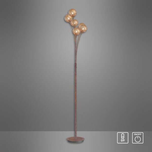 Grand lampadaire en métal brun rouille or 181,2 cm G9 6-flmg