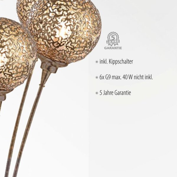 Grand lampadaire en métal brun rouille or 181,2 cm G9 6-flmg