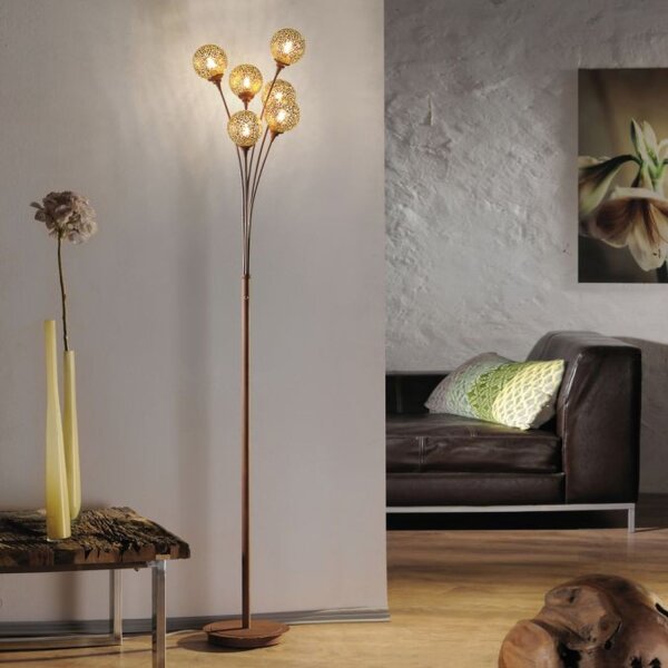 Grand lampadaire en métal brun rouille or 181,2 cm G9 6-flmg