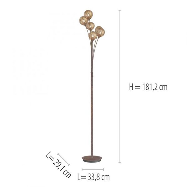 Grand lampadaire en métal brun rouille or 181,2 cm G9 6-flmg