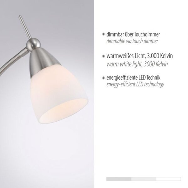 Lampadaire réglable en argent variateur verre 163 cm
