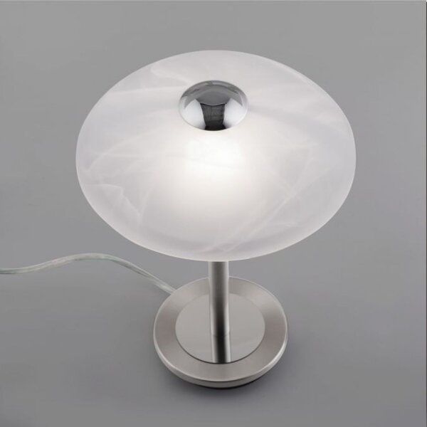 Lampe de table LED à intensité variable en argent Verre albâtre 28 cm