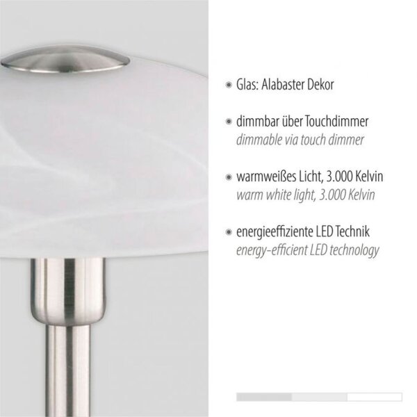 Lampe de table LED à intensité variable en argent Verre albâtre 28 cm