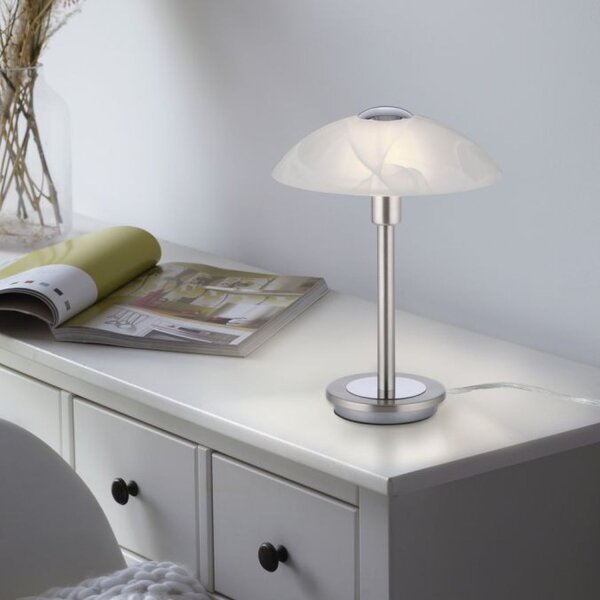 Lampe de table LED à intensité variable en argent Verre albâtre 28 cm