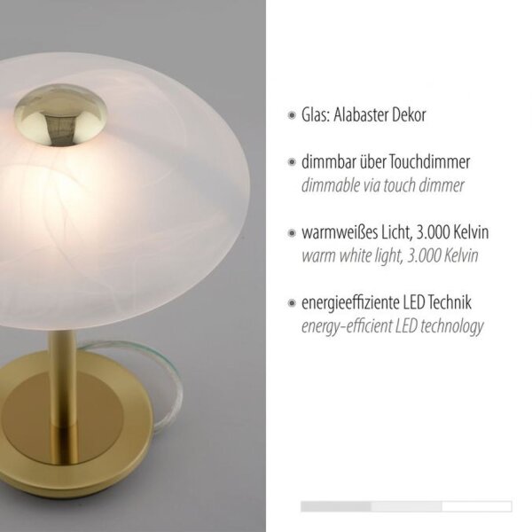 Lampe de table LED à intensité variable en laiton verre albâtre 3 W