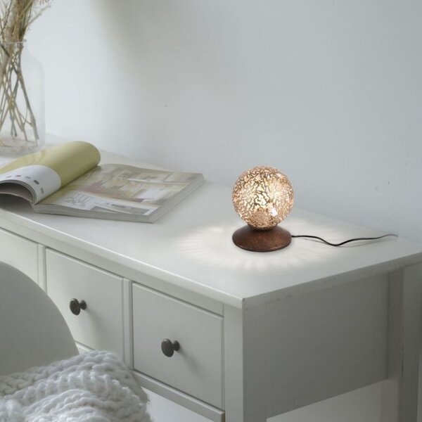 Lampe de table rustique métal brun rouille or 12,5 cm G9