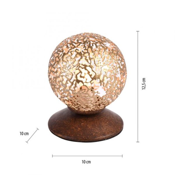 Lampe de table rustique métal brun rouille or 12,5 cm G9