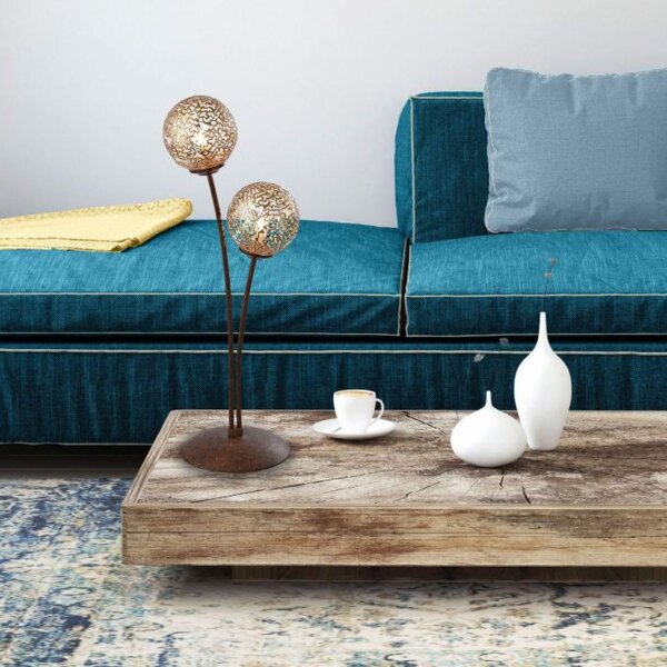 Lampe de table rustique en métal brun rouille or 52 cm 2-flmg