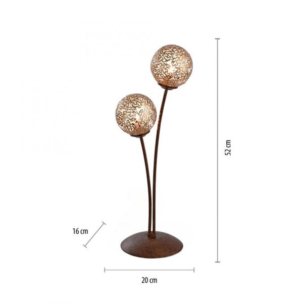Lampe de table rustique en métal brun rouille or 52 cm 2-flmg